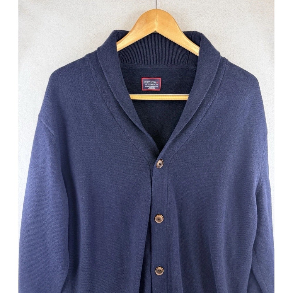Untuckit Costa Merino Wool Cardigan Men's XL Navy Shawl Collar Sweater